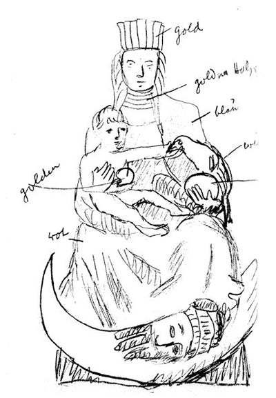 Madonna | Dipinto su tela, schizzo di Rudolf Steiner con rifiniture di Mara Maccari