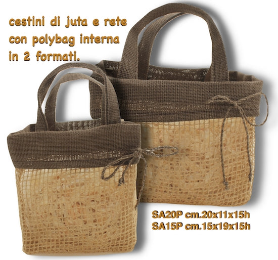 CESTINO DI JUTA A RETE CON POLYBAG INTERNA