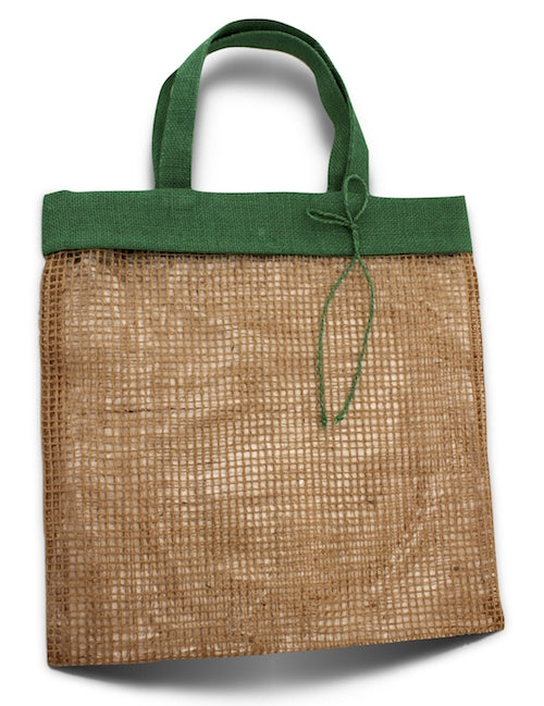 BORSA DI JUTA RETATA CON FINITURA VERDE