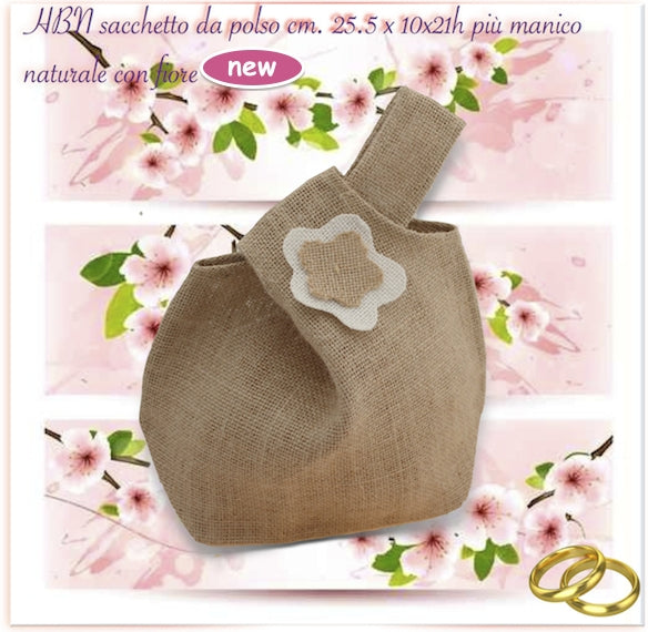 SACCHETTO DA POLSO CON MANICO COLORE NATURALE CON FIORE