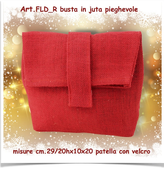 BORSA IN JUTA PIEGHEVOLE CON PORTELLA CON VELCRO ROSSA