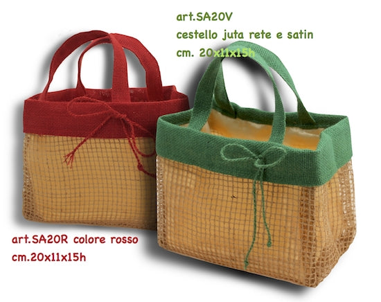 CESTELLO IN JUTA CON RETE SATIN VERDE