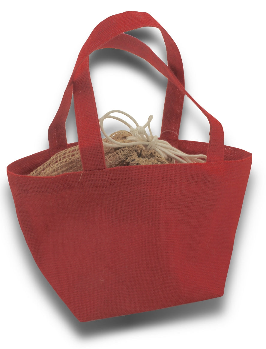 CBORSA IN JUTA COLORE ROSSO E RETE CON CHIUSURA LACCIO IN COTONE