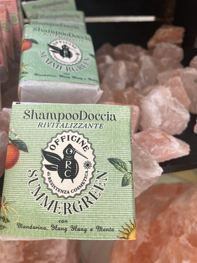 Shampoo doccia solido "summergreen " con mandarino, ylang ylang e menta